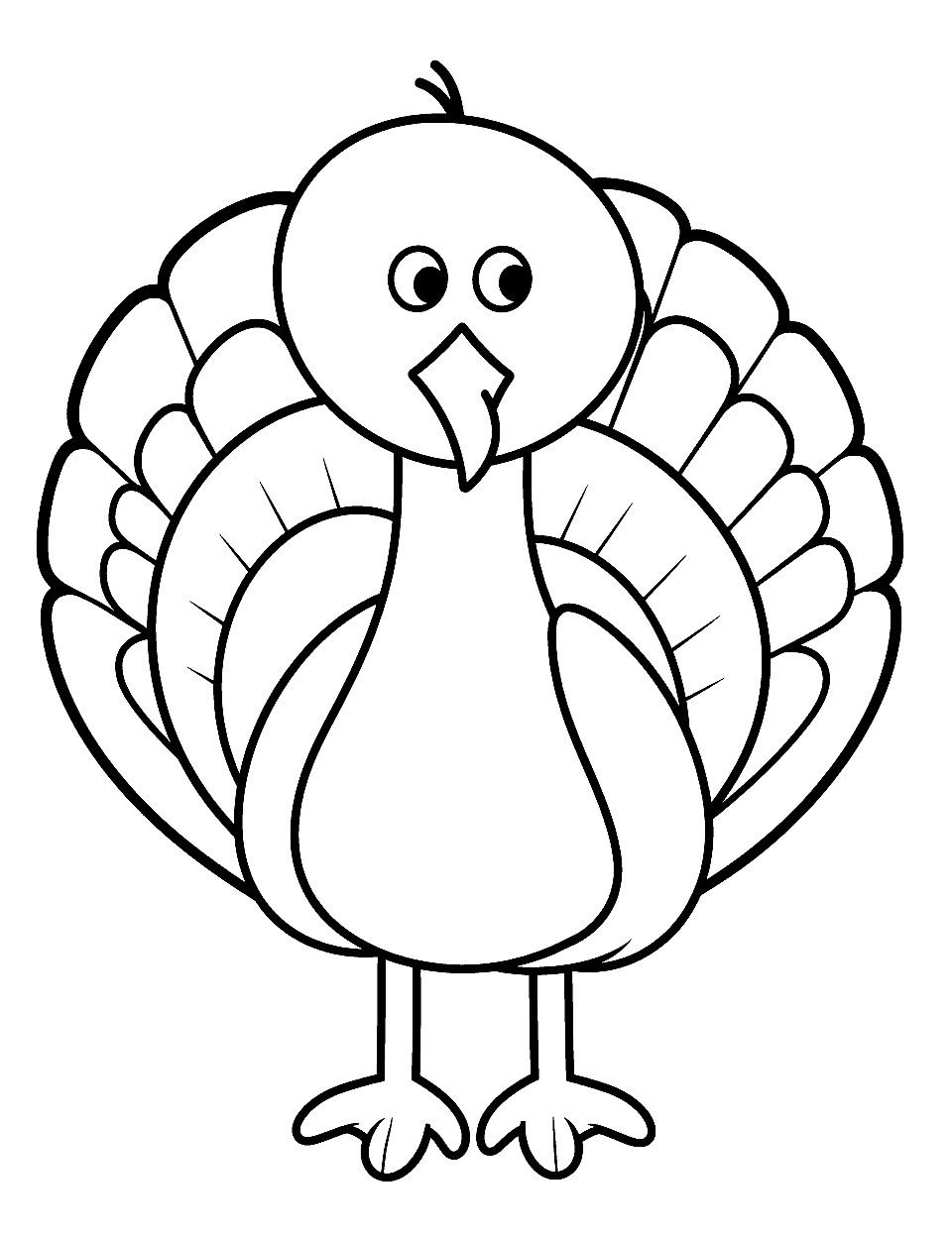 Simple and Cute Turkey Coloring Page - A minimalistic, cute turkey drawing that’s easy to color for kids.