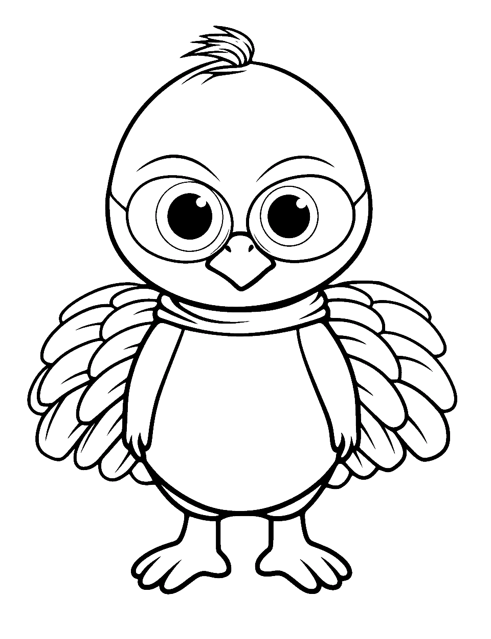 Cute Baby Turkey in Disguise Coloring Page - An adorable baby turkey wearing glasses and a scarf.