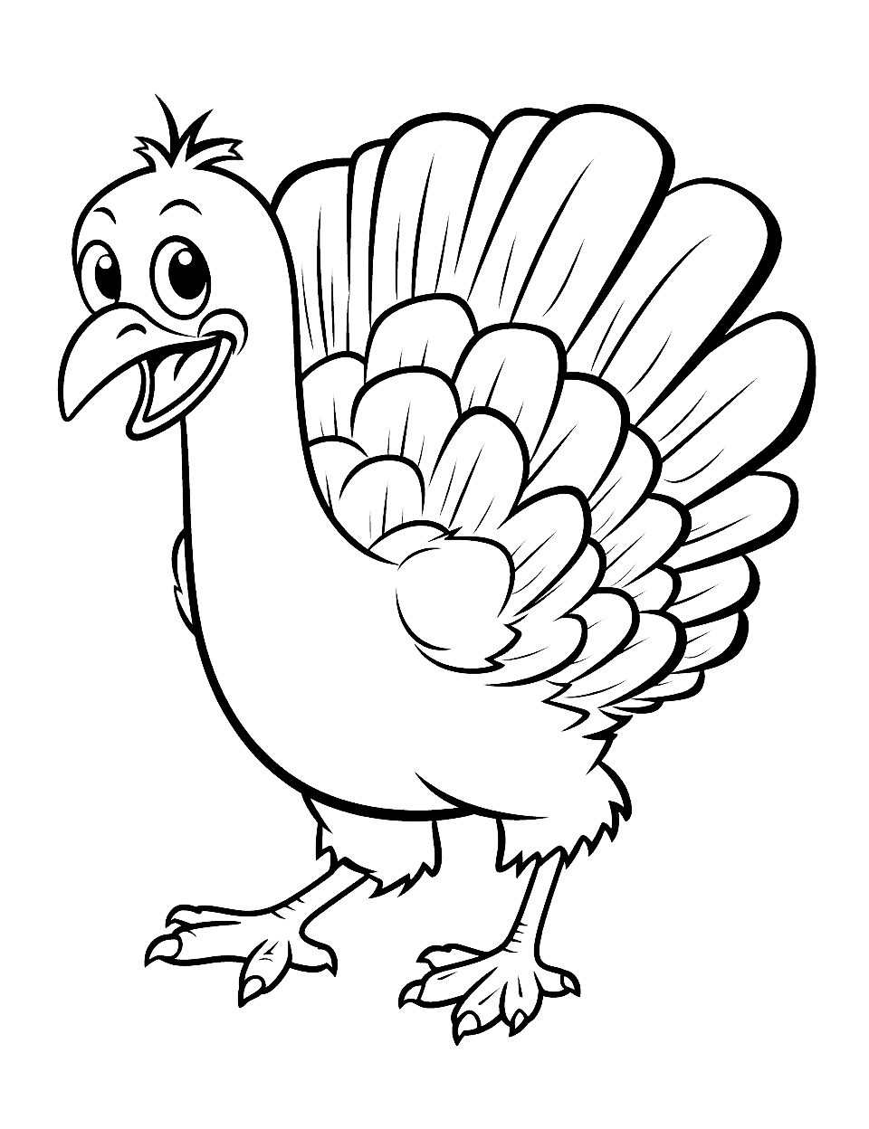 Clipart Turkey in Action Coloring Page - A simple, cartoon-style clipart image of a turkey running or flying.