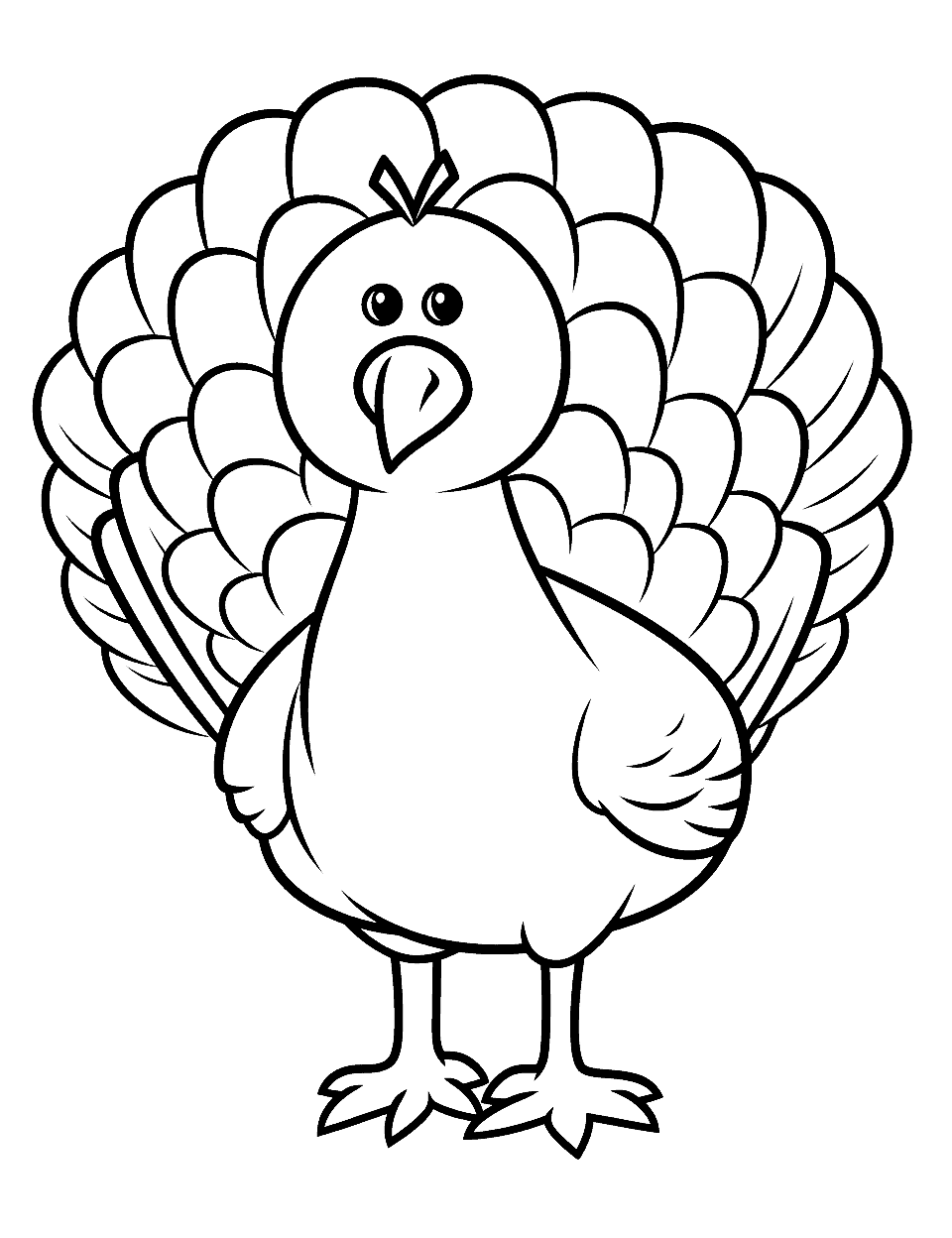 Simple Kindergarten Turkey Coloring Page - A simple, cute turkey outline perfect for kindergarten kids to fill in with color.