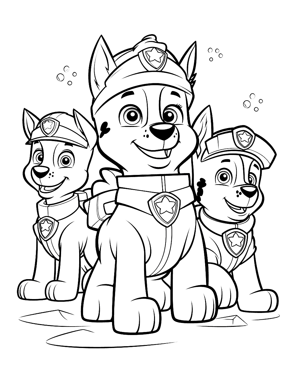 Paw Patrol's Snow Rescue Winter Coloring Page - The Paw Patrol team embarking on a rescue mission in the snow.