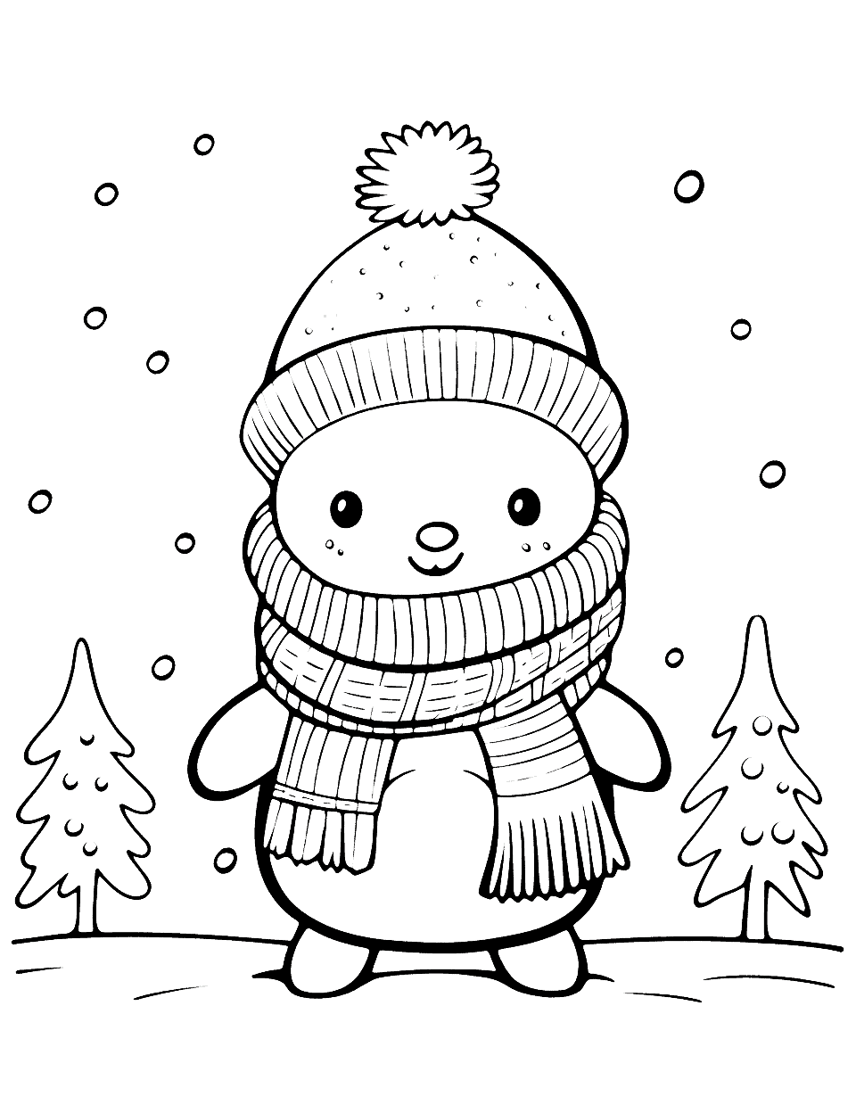 Cute Snow Bunny Winter Coloring Page - A cute bunny wearing a winter hat and scarf.