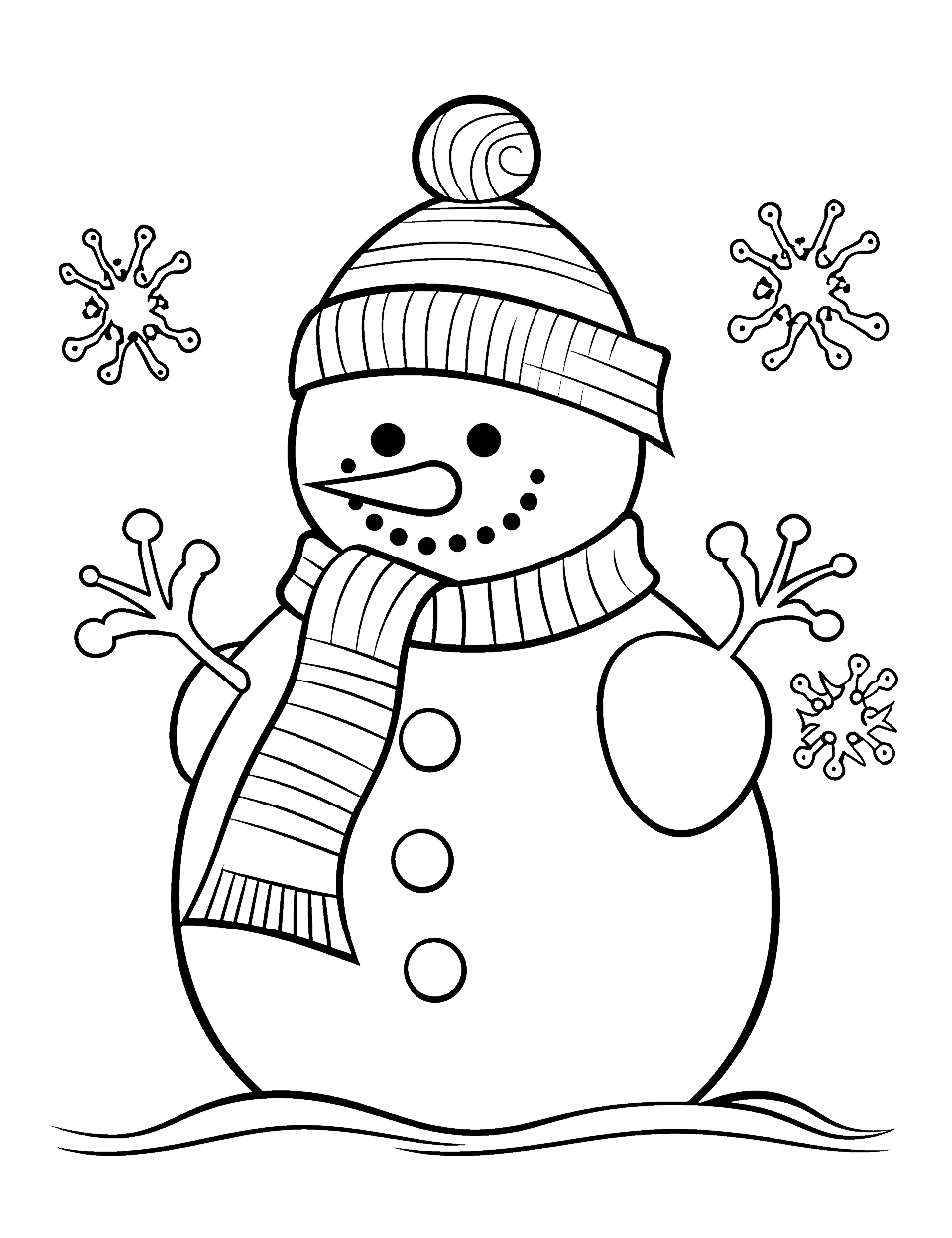 Simple Snowman Winter Coloring Page - An easy-to-color snowman perfect for young kids.