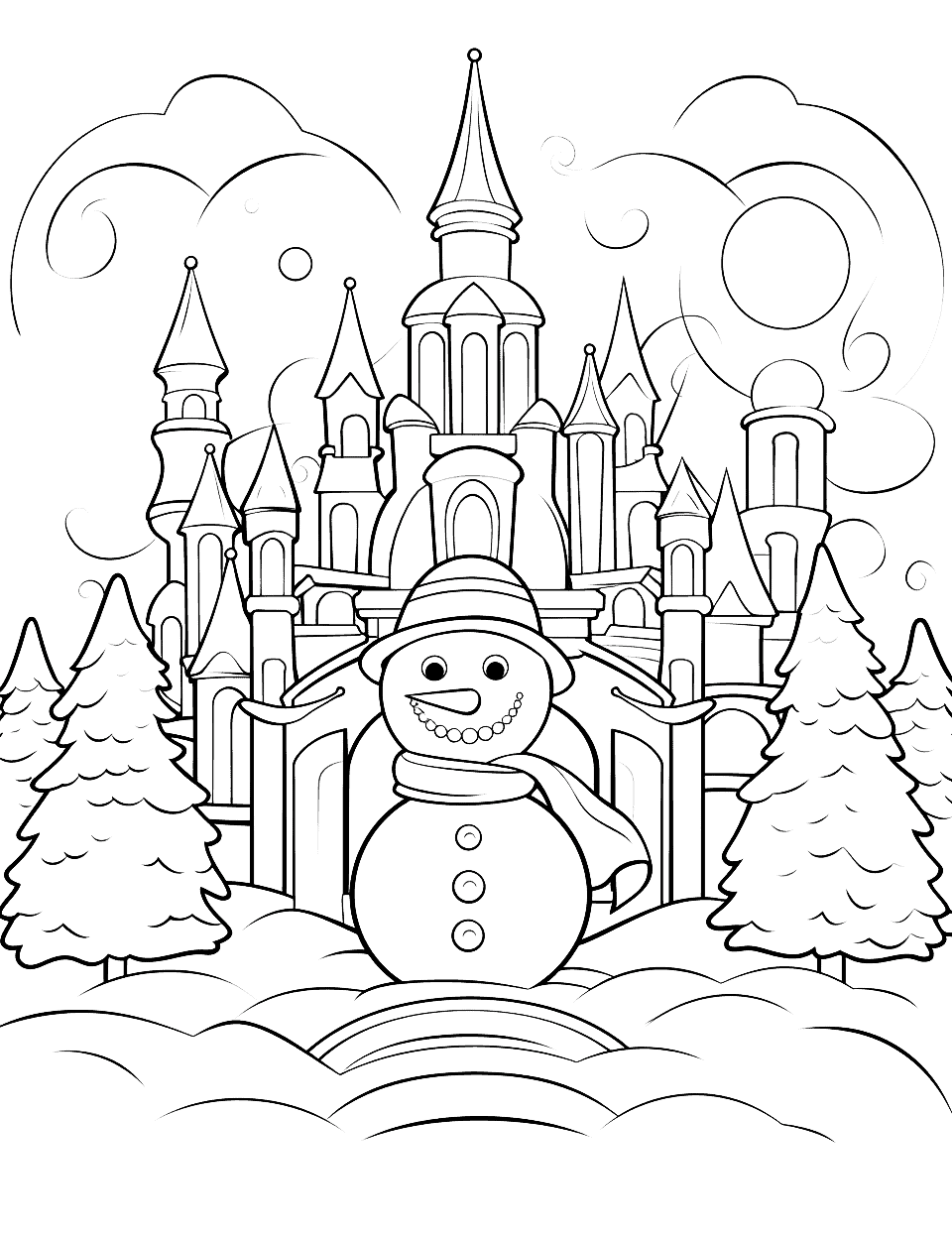 Giant Winter Forest Coloring Poster | Nature Homeschool Printables | Black  and White Large Coloring Pages | Winter Birds Snow Activity