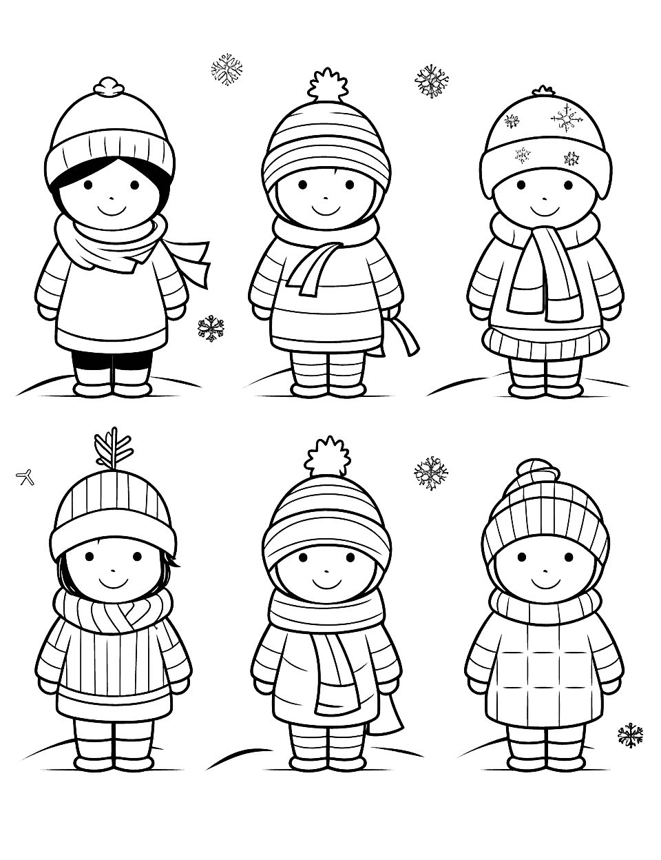 Preschool Winter Clothes Coloring Page - Outlines of various winter clothes for preschoolers to color.