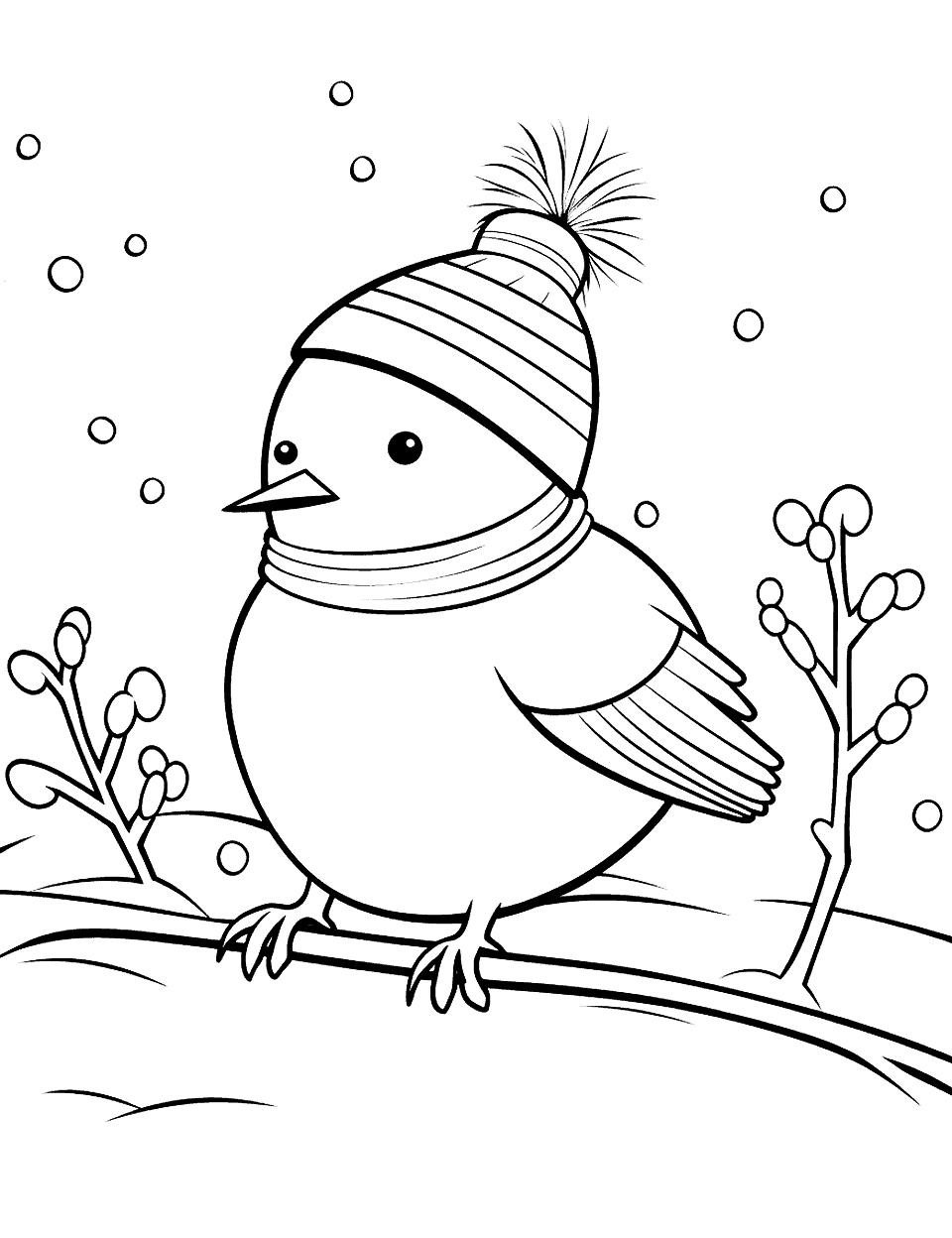 Simple Winter Bird Coloring Page - A large, simple image of a bird in winter.
