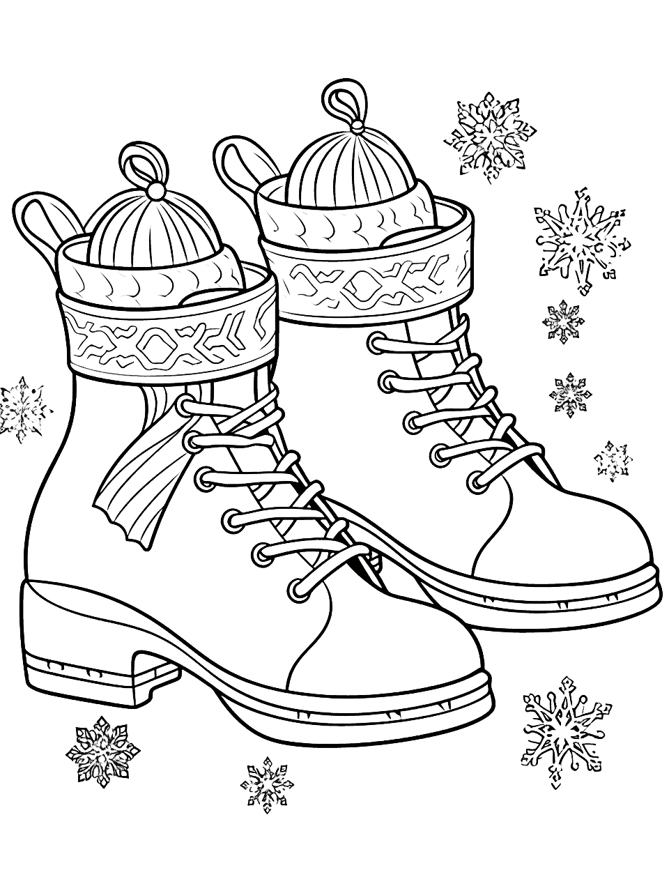 Ice Boots Winter Coloring Page - Detailed design on a pair of magical ice skates.