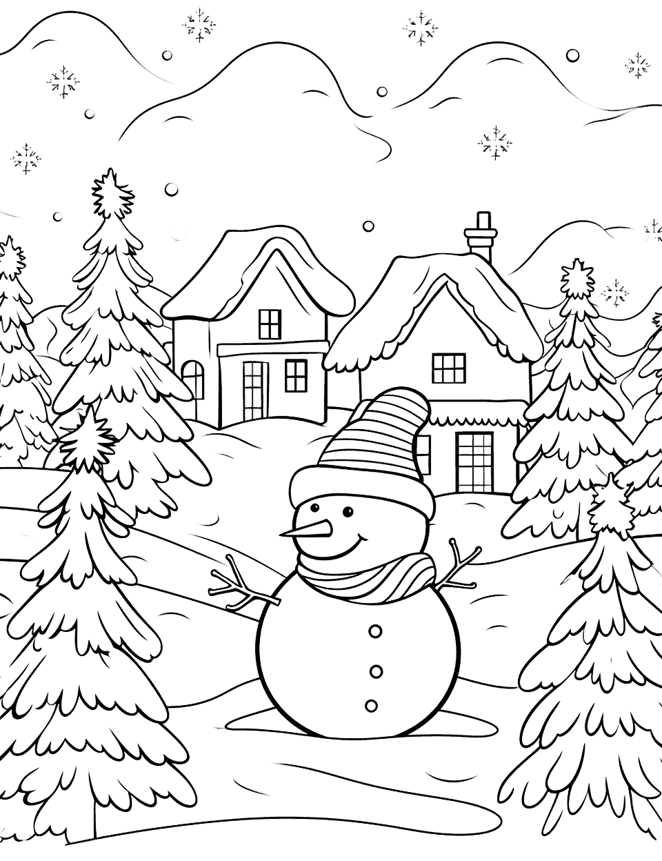 Art of Winter Coloring Page - Kids can recreate famous winter landscapes with their color choices.