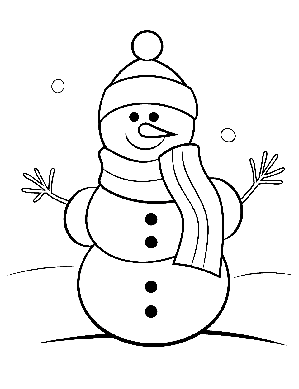 Simple Snowman Winter Coloring Page - A large, simple snowman outline that’s perfect for younger children to color.