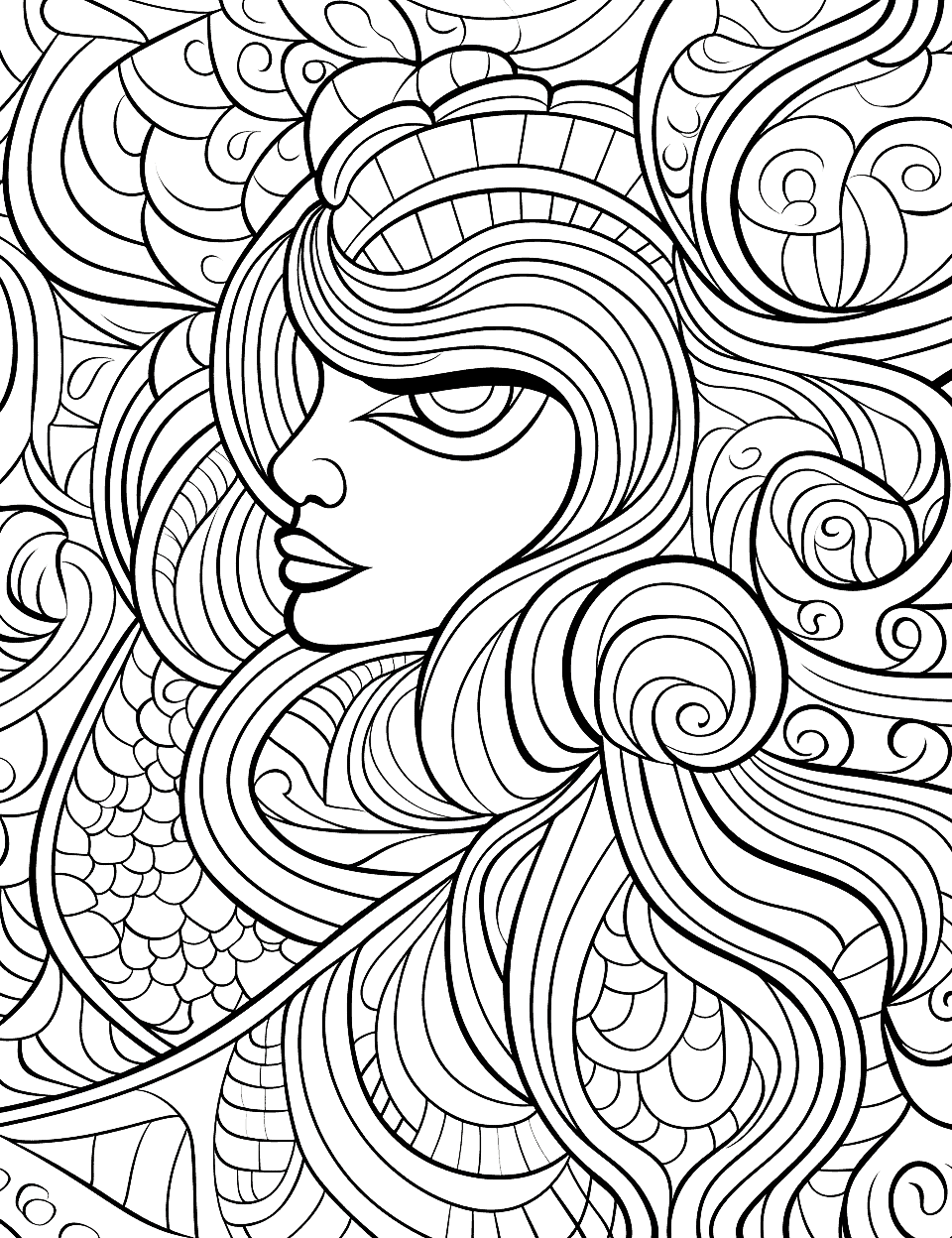 Trippy Detailed Patterns Adult Coloring Page - Highly detailed patterns featuring psychedelic elements and colors to create a trippy effect.