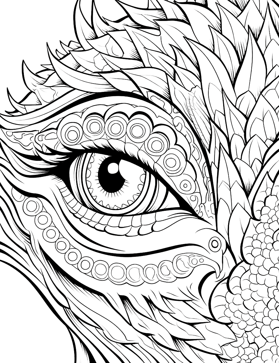 Eye of the Dragon Adult Coloring Page - A close-up of a mystical dragon’s eye.