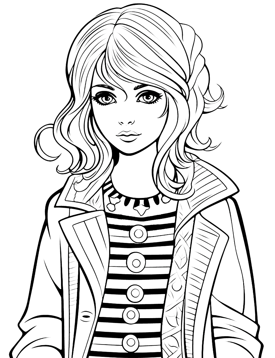 Fashion Girl Adult Coloring Page - A stylish girl wears the latest fashion trends.