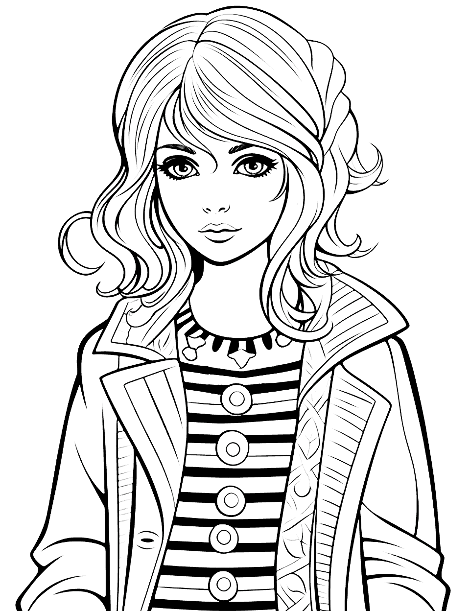Fashion Girl Adult Coloring Page - A stylish girl dressed in the latest fashion trends.