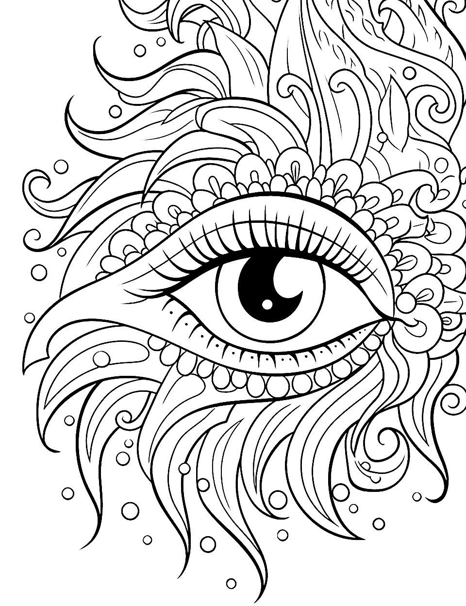 Eye of the Mystical Creature Adult Coloring Page - The eye of a mystical creature like a unicorn or phoenix.