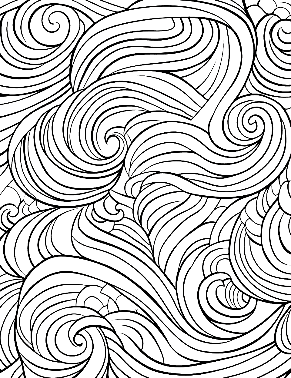 Summer Waves in Abstract Adult Coloring Page - This page features an abstract interpretation of summer waves.