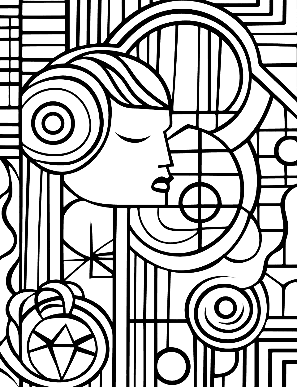 Abstract Art Adult Coloring Page - A coloring page filled with abstract art featuring a variety of shapes, patterns, and lines.