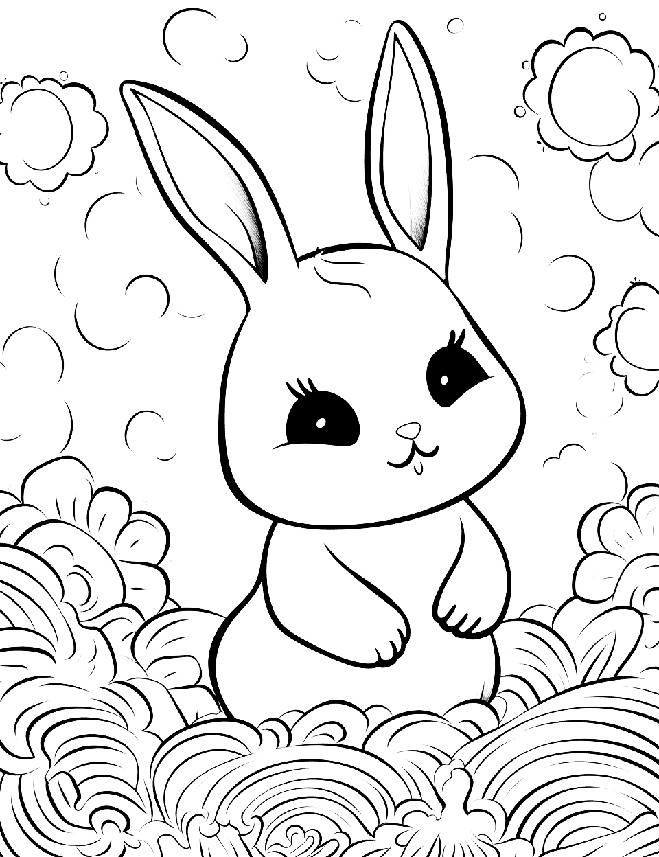 Toddler's Bunny Dream Coloring Page - A very basic drawing focusing on broad strokes suitable for a toddler’s coloring.