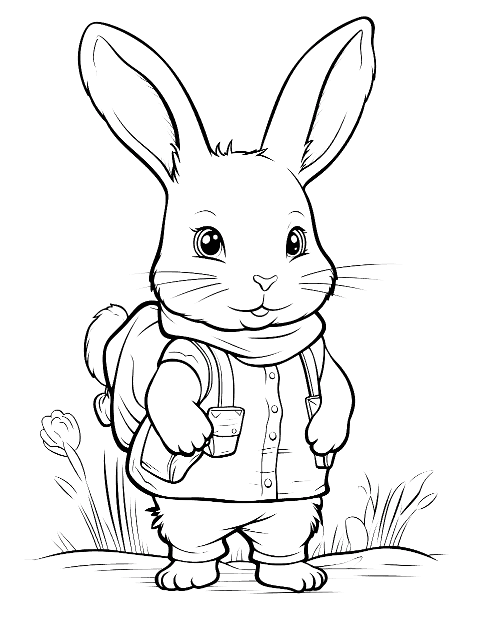 Bunny Boy's Expedition Rabbit Coloring Page - A boy bunny with a small backpack, ready to explore.