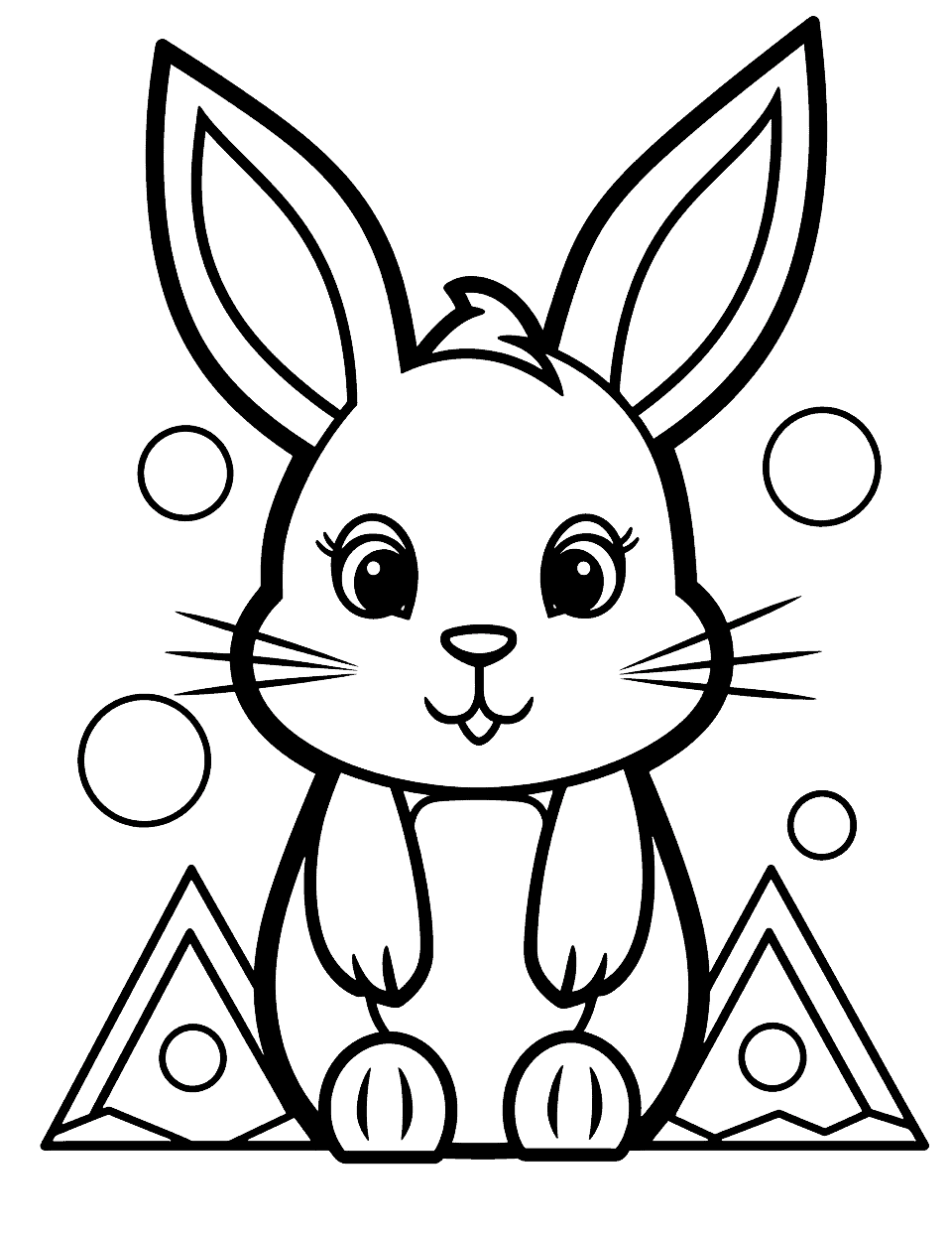 Preschool Bunny with Shapes Coloring Page - A bunny made up entirely of basic shapes like circles, squares, and triangles.