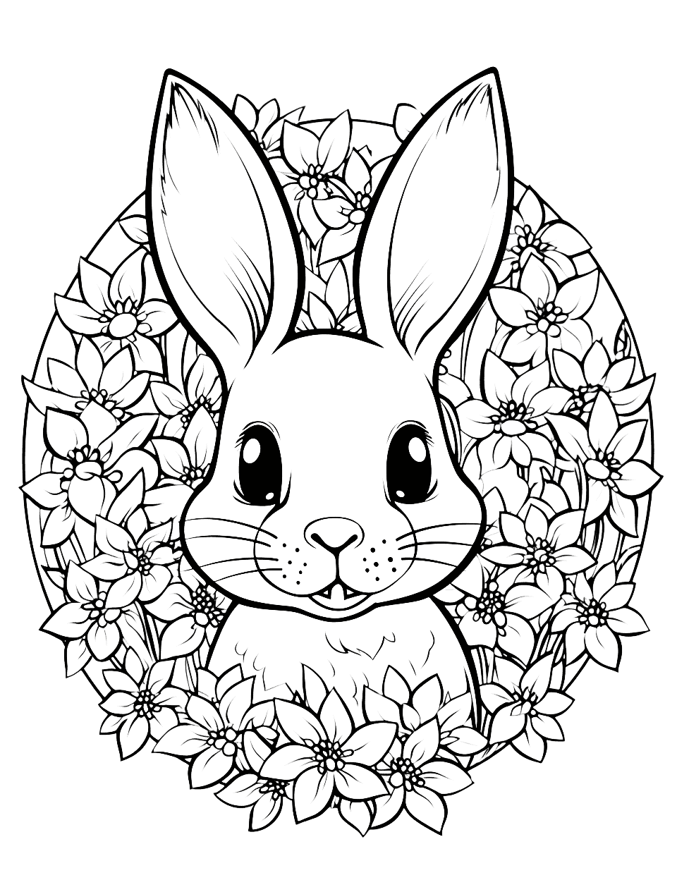 Bunny Mandala Rabbit Coloring Page - A harmonious mandala design revolves around a central bunny motif.