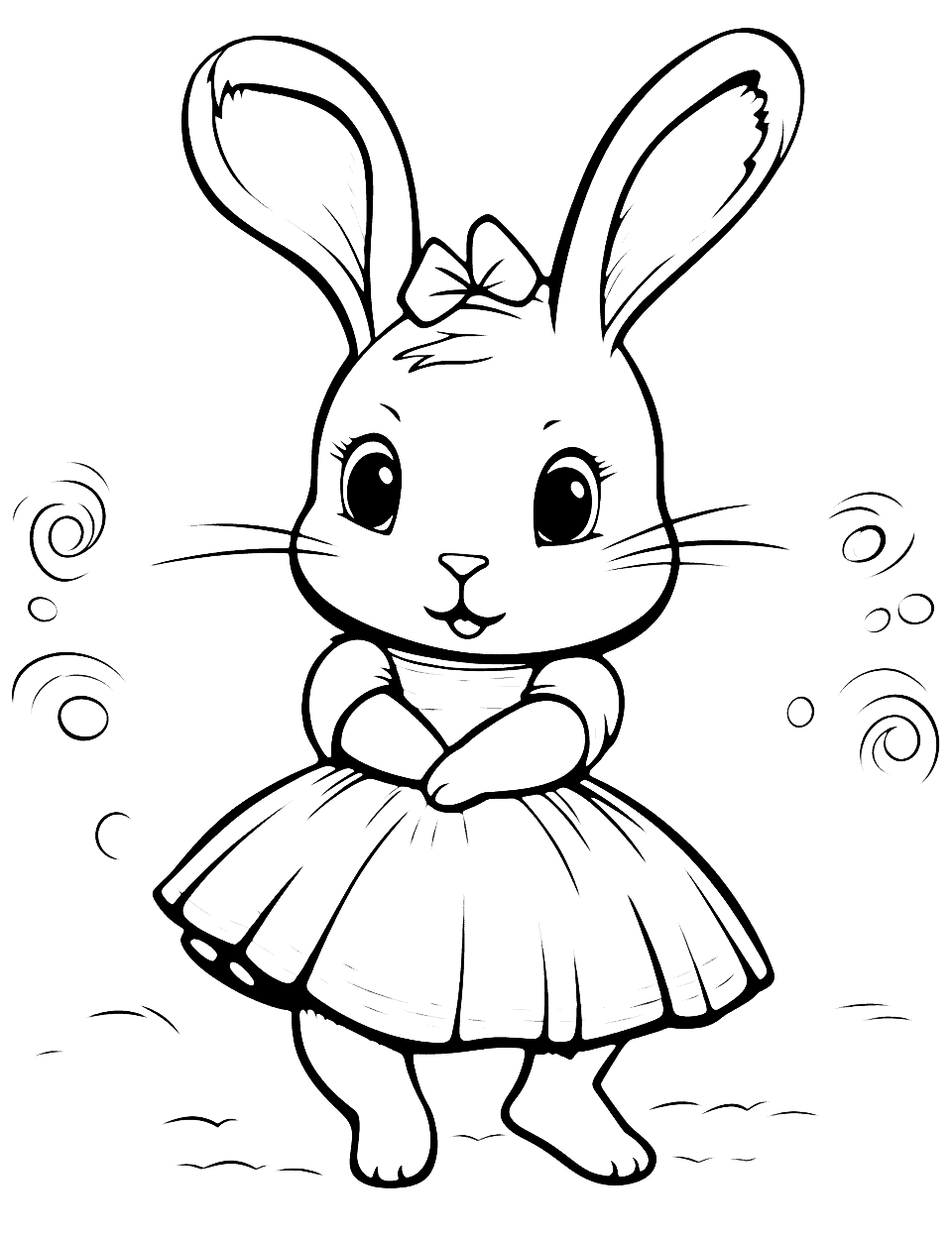 Dancing Ballerina Bunny Rabbit Coloring Page - A cute bunny dressed as a ballerina, dancing gracefully.