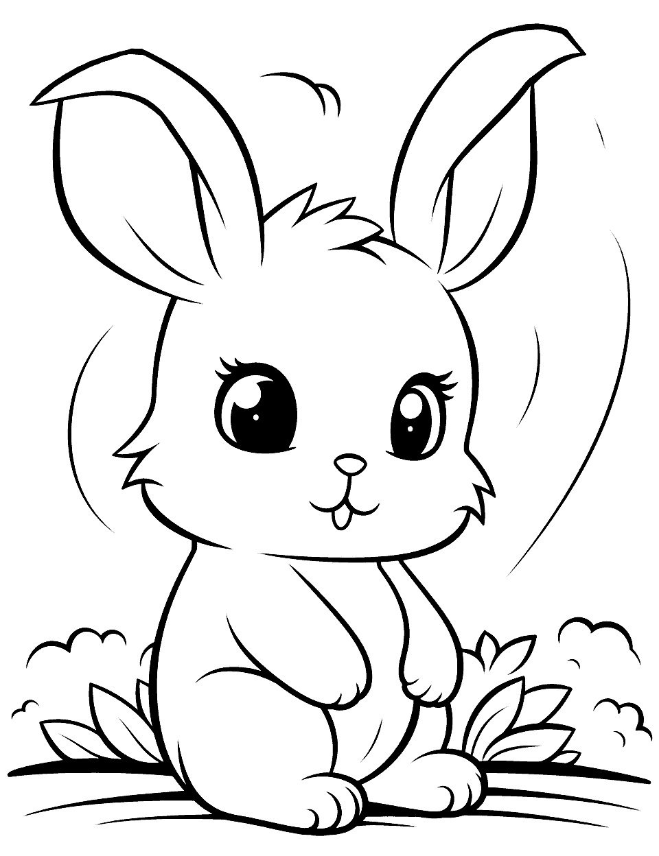 Adorable Chibi Bunny  Rabbit Coloring Page - An overly cute chibi bunny, eyes wide with delight.