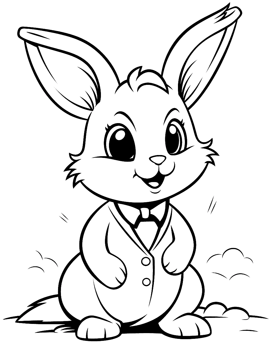 Dapper Bunny Boy with Bowtie Coloring Page - A male bunny looking dapper in a suit and bowtie, ready for a fancy event.