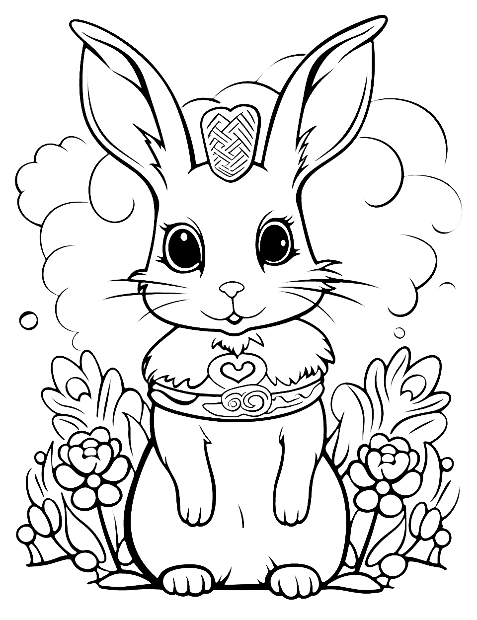 Majestic Bunny Queen with Crown Rabbit Coloring Page - A female bunny adorned in royal attire, radiating grace and majesty.