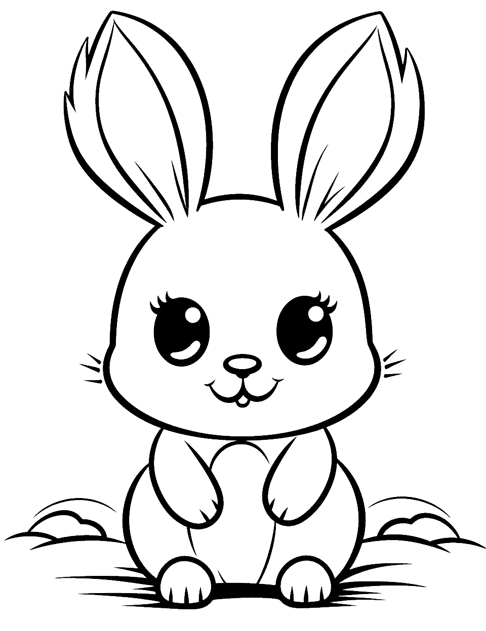 Kawaii Bunny with Big Eyes Coloring Page - An overly cute bunny with exaggerated large eyes and a sweet expression.
