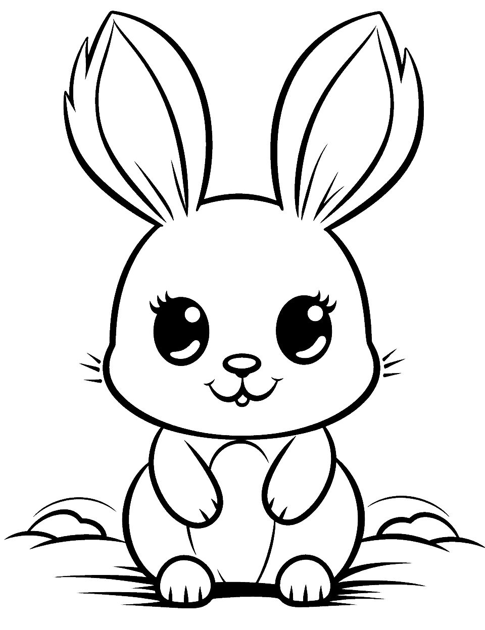 Kawaii Bunny with Big Eyes Rabbit Coloring Page - An overly cute bunny with exaggerated large eyes and a sweet expression.