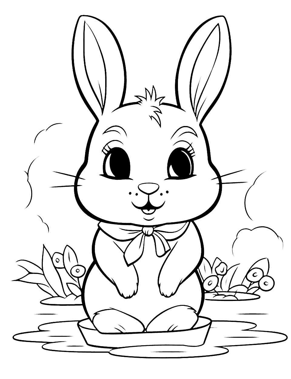 Chibi Bunny’s Day at the Spa Bunny Rabbit Coloring Page - A chibi bunny is indulging in relaxation.