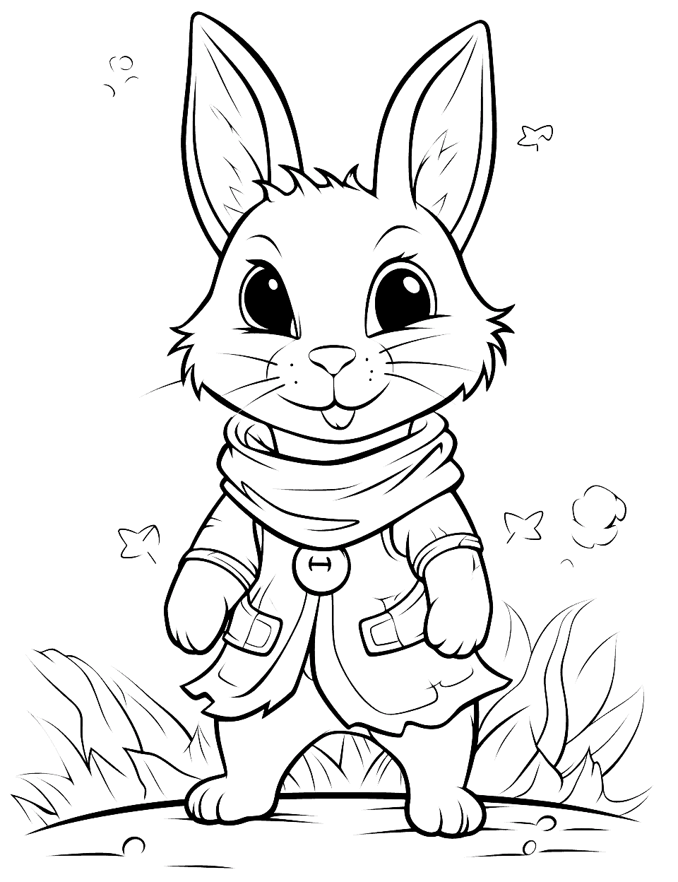 Warrior Bunny Coloring Page - A bunny proudly standing armored and ready for any challenge.