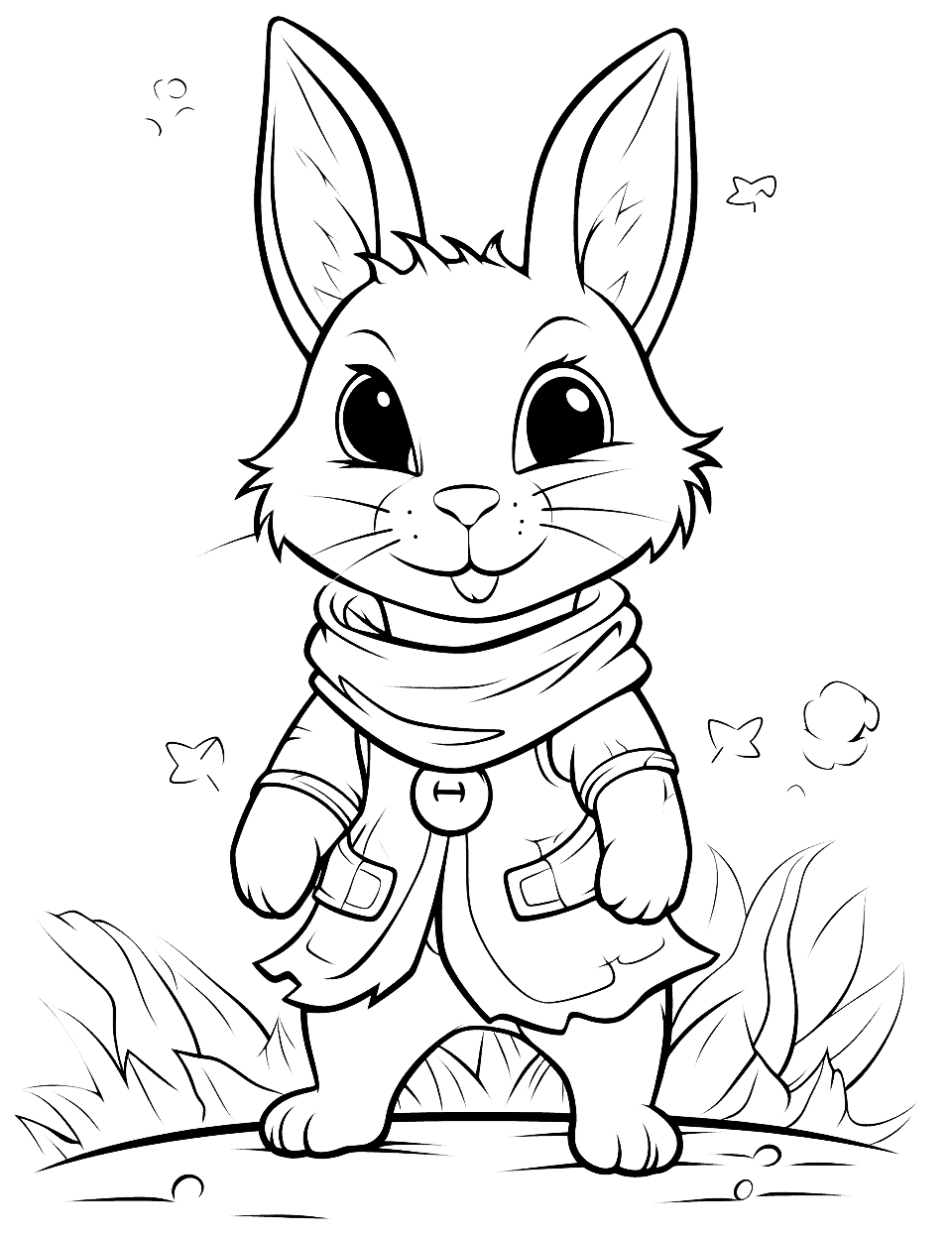 Warrior Rabbit Bunny Coloring Page - A rabbit is proudly standing armored and ready for any challenge.