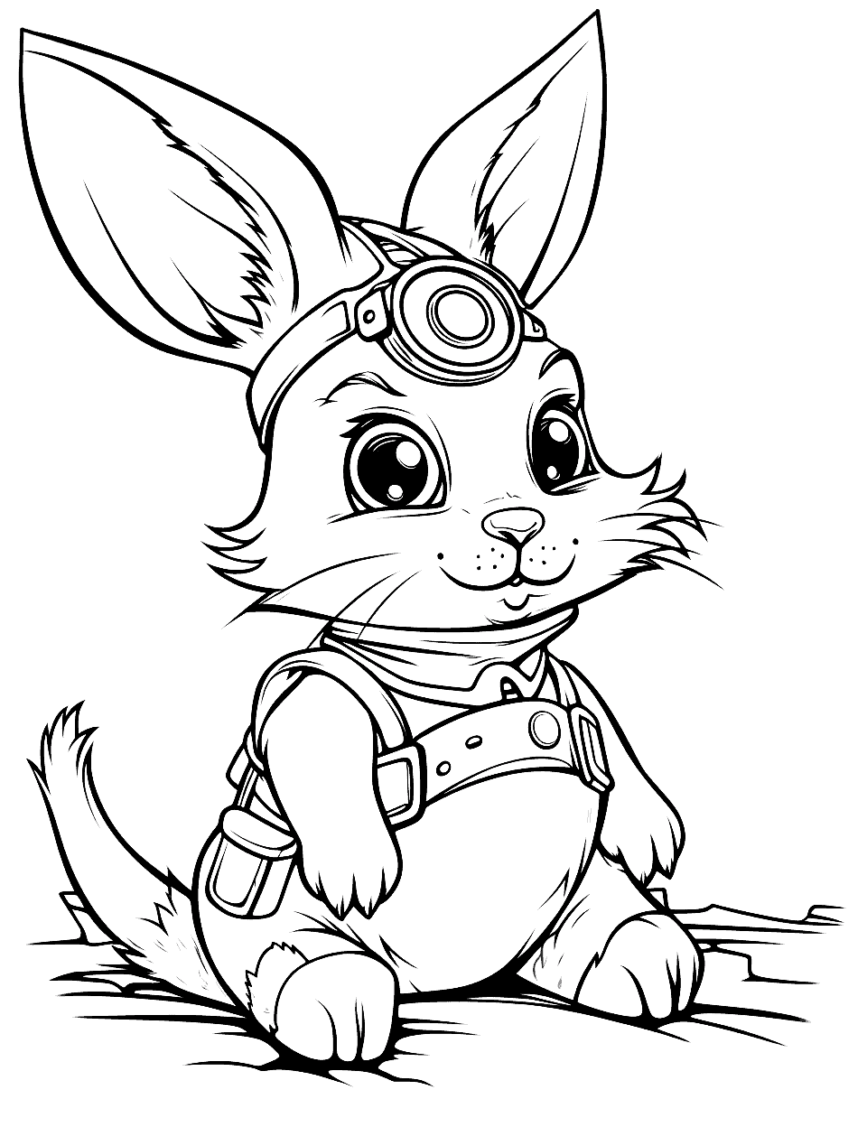 Steampunk Bunny Adventure Rabbit Coloring Page - An industrial fantasy world with a bunny in steampunk attire.