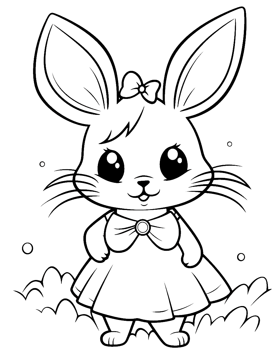 Bunny Girl in a Dress Rabbit Coloring Page - A female bunny adorned in a cute dress that looks like she’s off to a party.