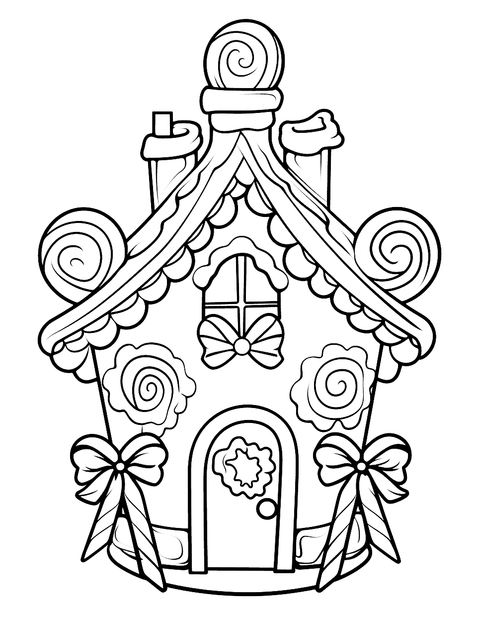 Gingerbread House Decorations Christmas Coloring Page - Decorating a gingerbread house with icing and candy.