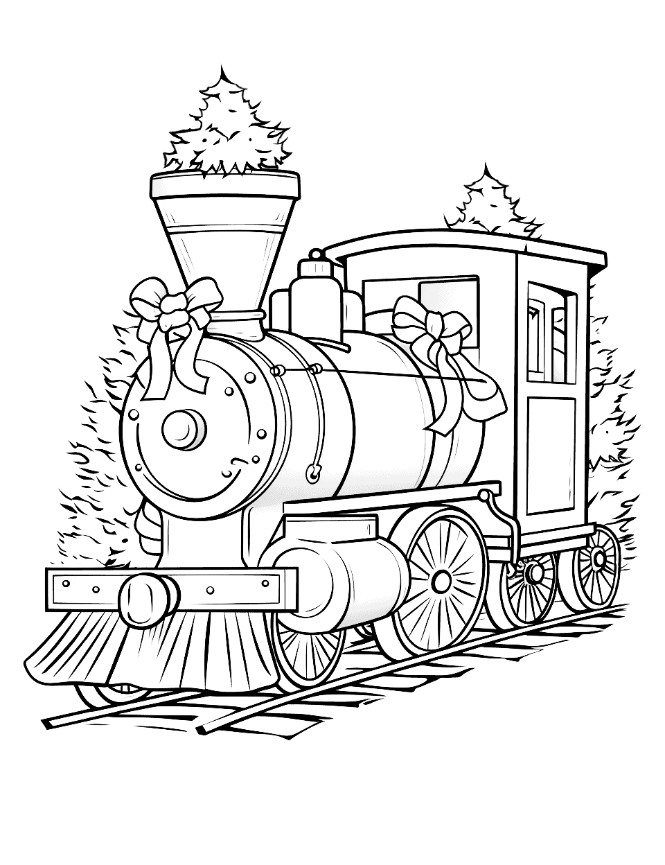 Festive Christmas Train Coloring Page - A festive train delivering presents and spreading Christmas joy.