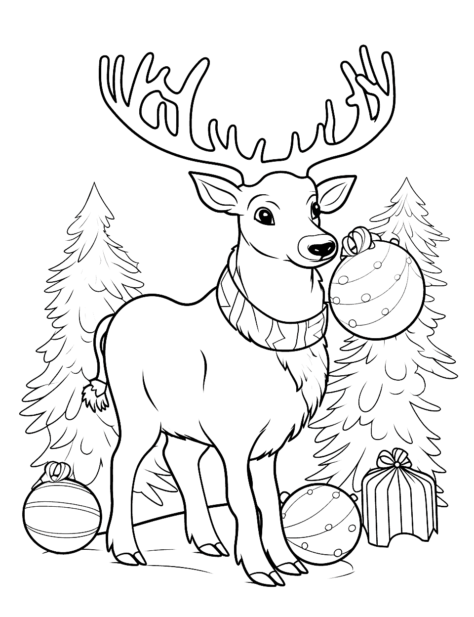 Santa's Reindeer Coloring Page - Santa’s reindeer taking a break and playing games.