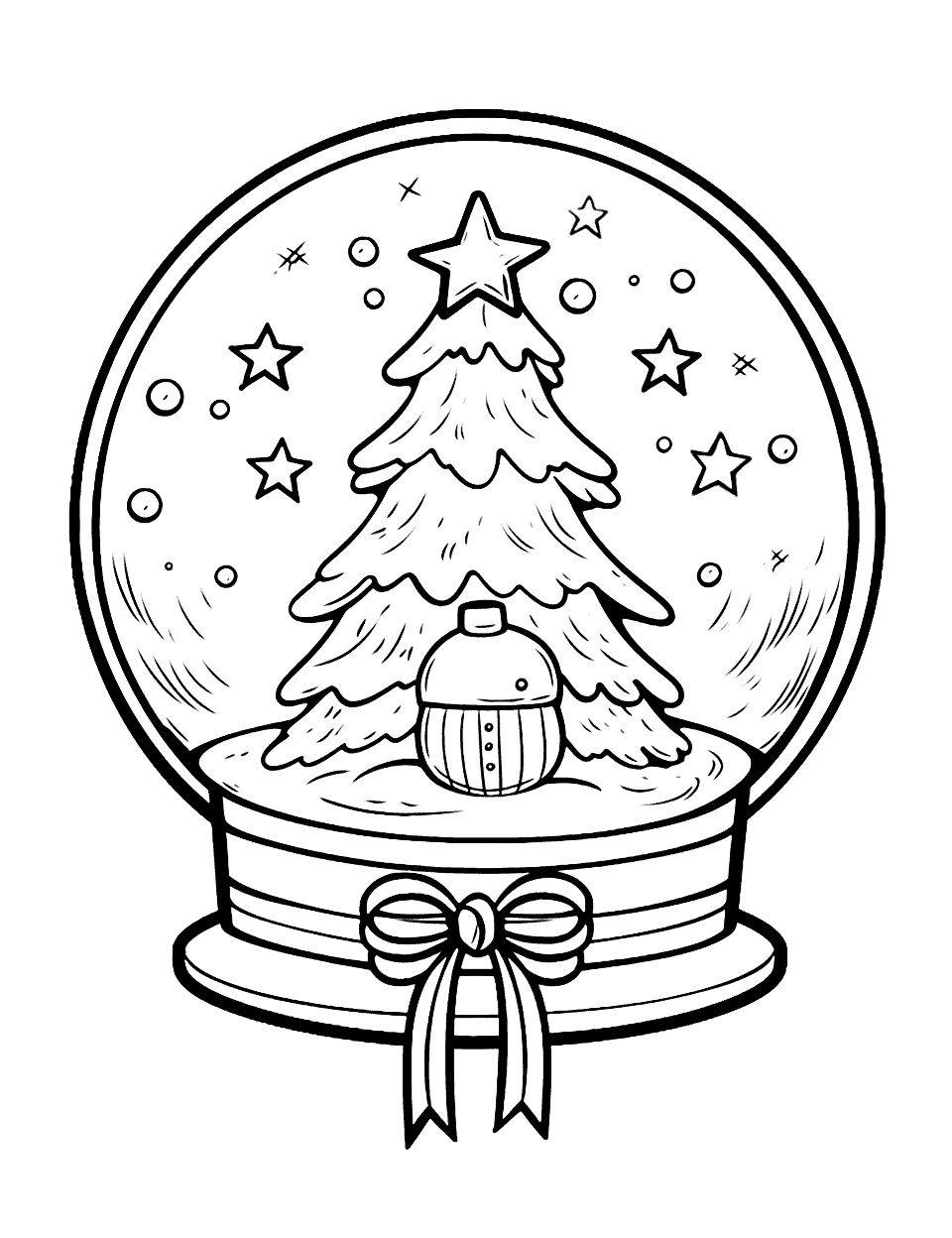 Snow Globe Wonderland Christmas Coloring Page - A magical Christmas scene inside a snow globe.