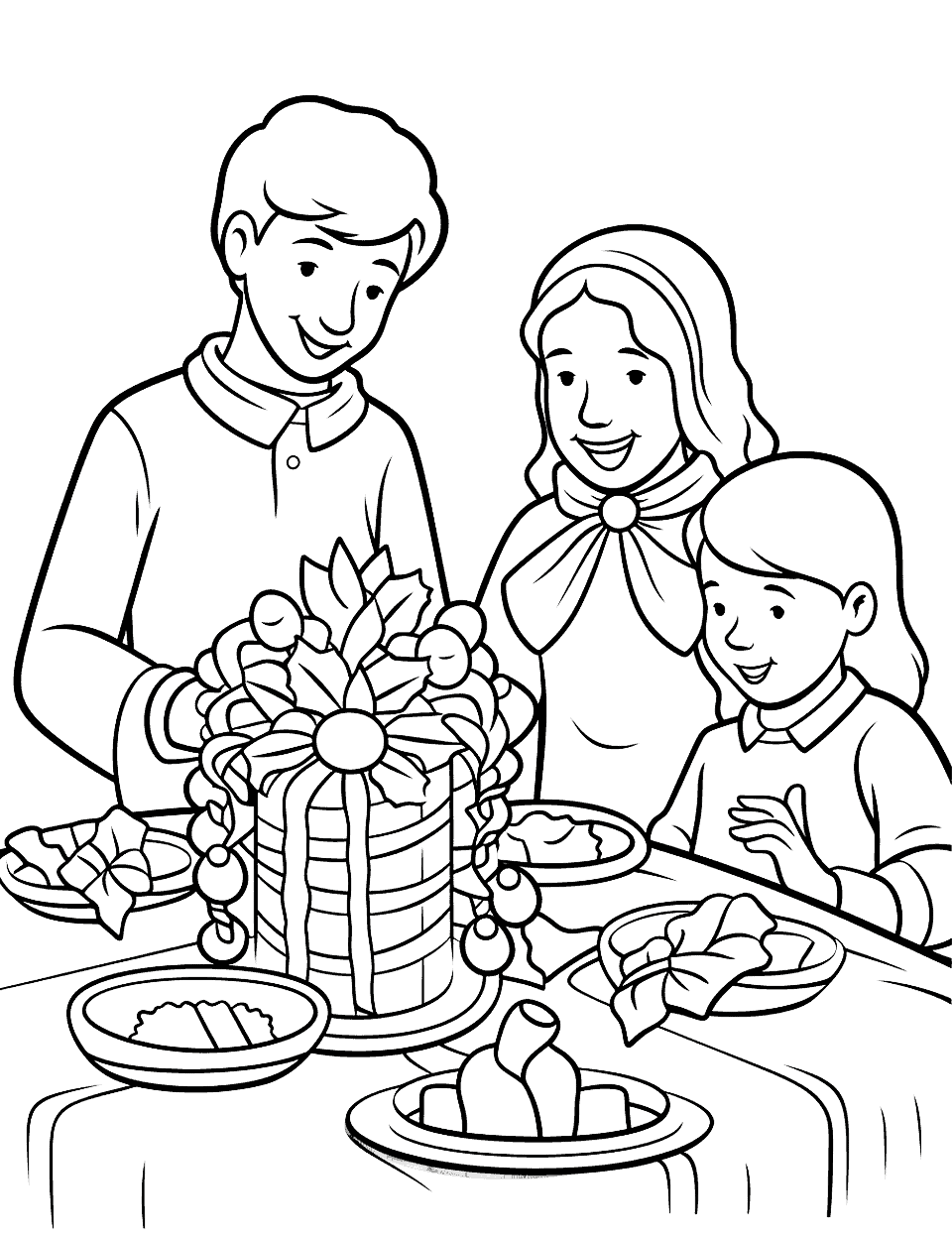 Candlelit Christmas Dinner Coloring Page - A family having a candlelit Christmas dinner