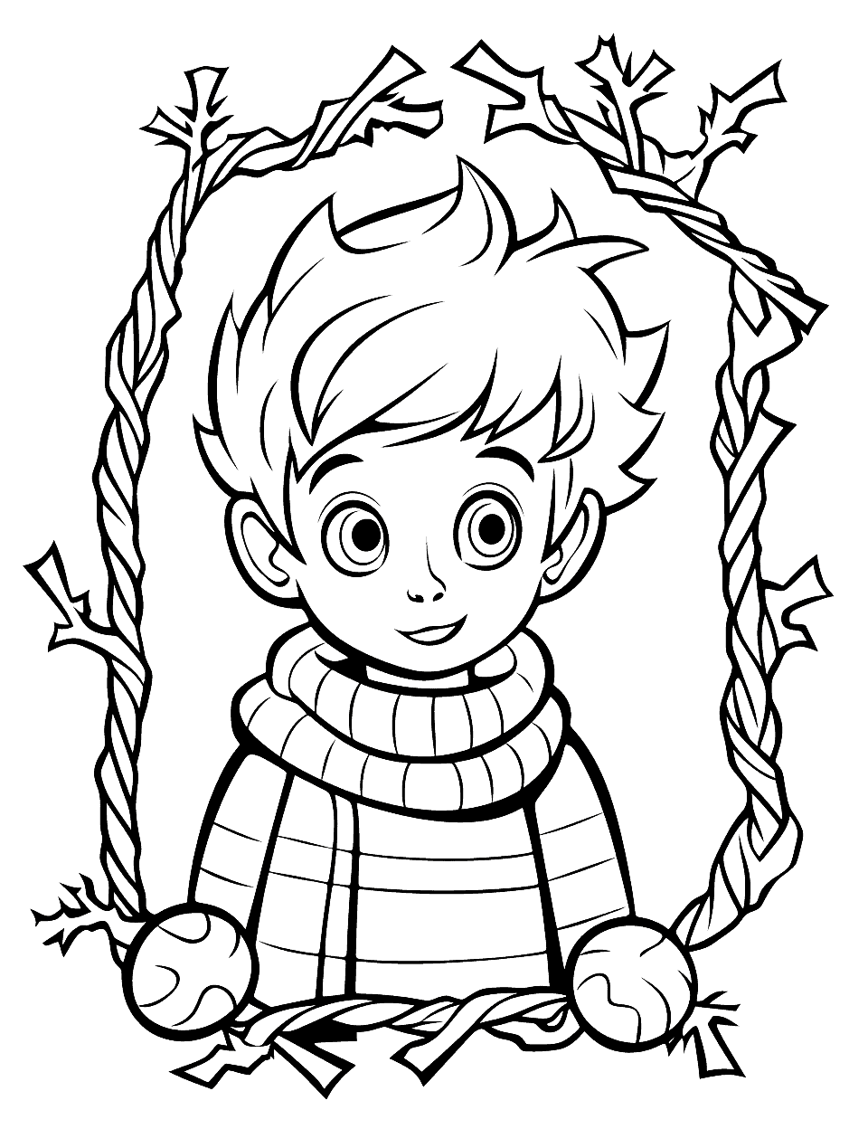 Jack Frost Christmas Coloring Page - A coloring page featuring Jack Frost on a window.