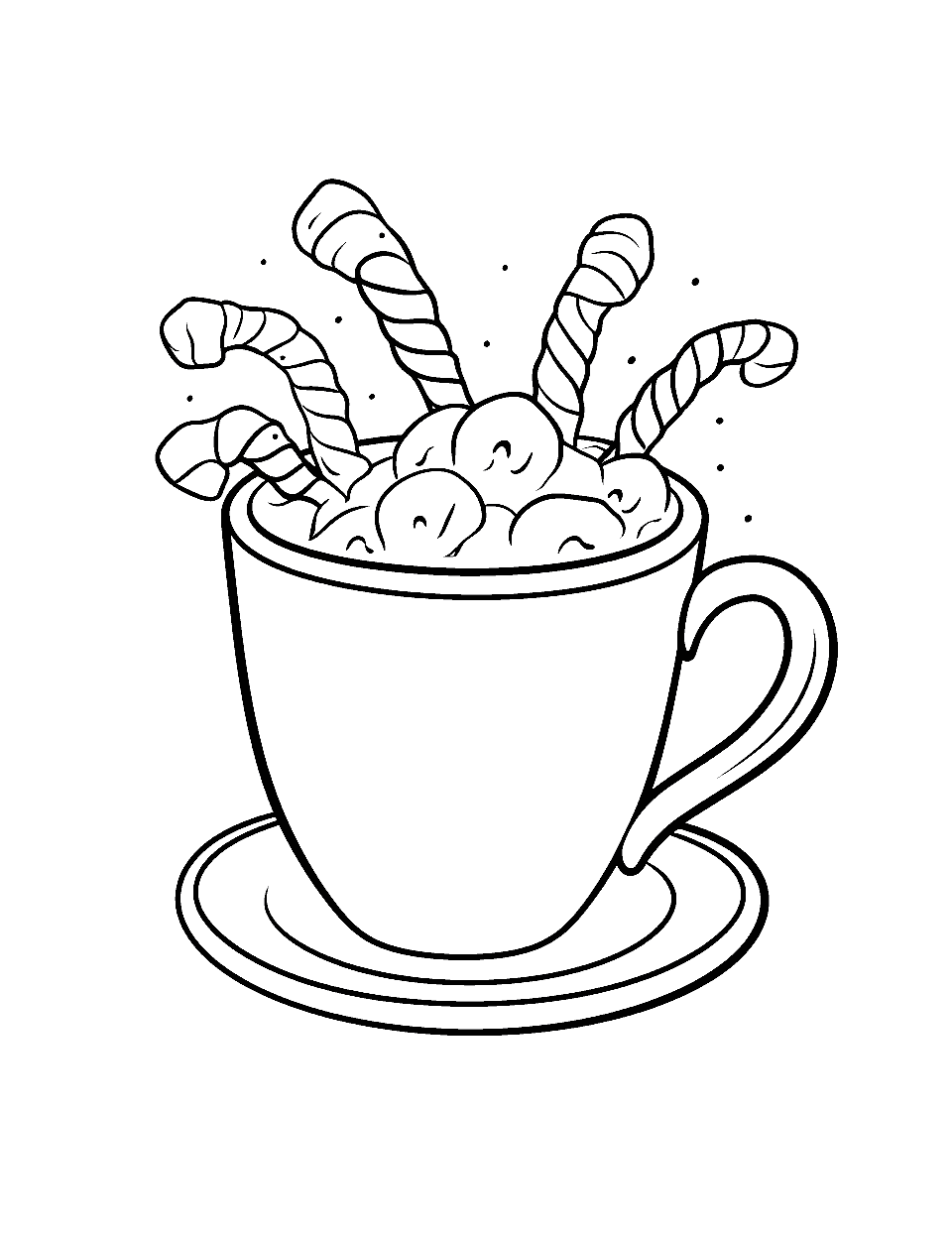 Cup of Cocoa Christmas Coloring Page - A steaming cup of hot cocoa with marshmallows, perfect for a chilly winter day.