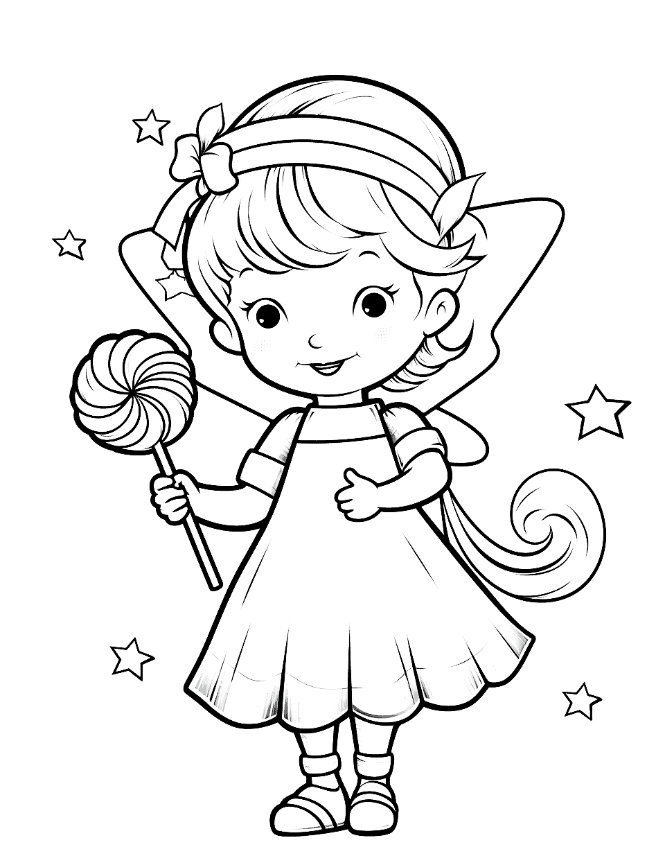 Christmas Fairy Coloring Page - A Christmas fairy spreading festive cheer with her magic wand.