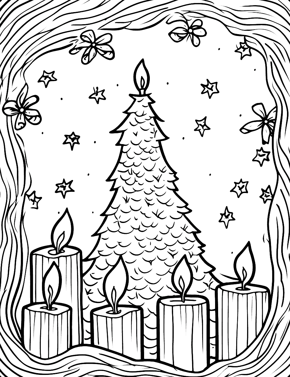 Christmas Candlelight Coloring Page - A peaceful scene illuminated by the warm glow of Christmas candles.