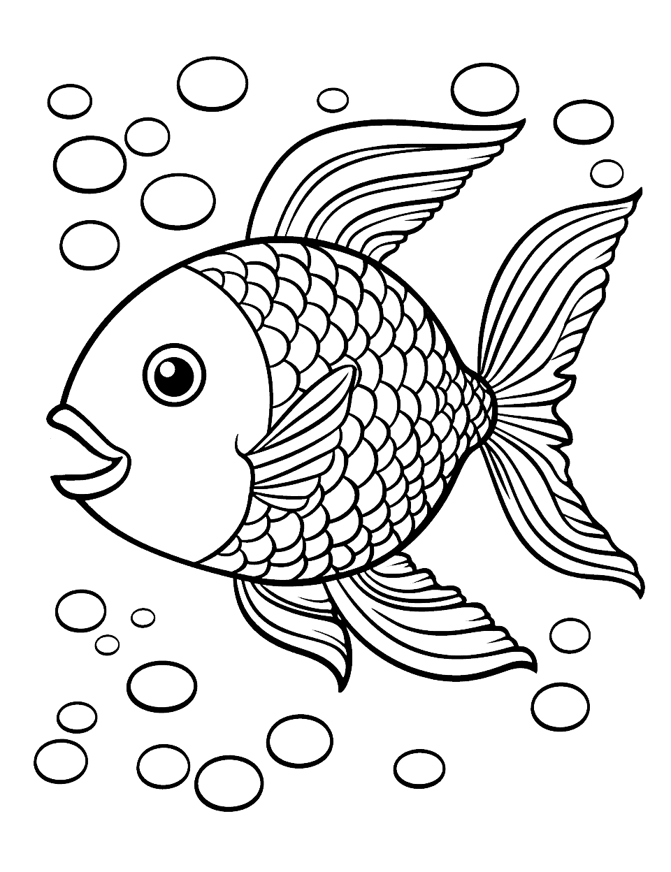 Fish Drawing Coloring Page - An outlined fish drawing, allowing children to fill in the patterns and colors.