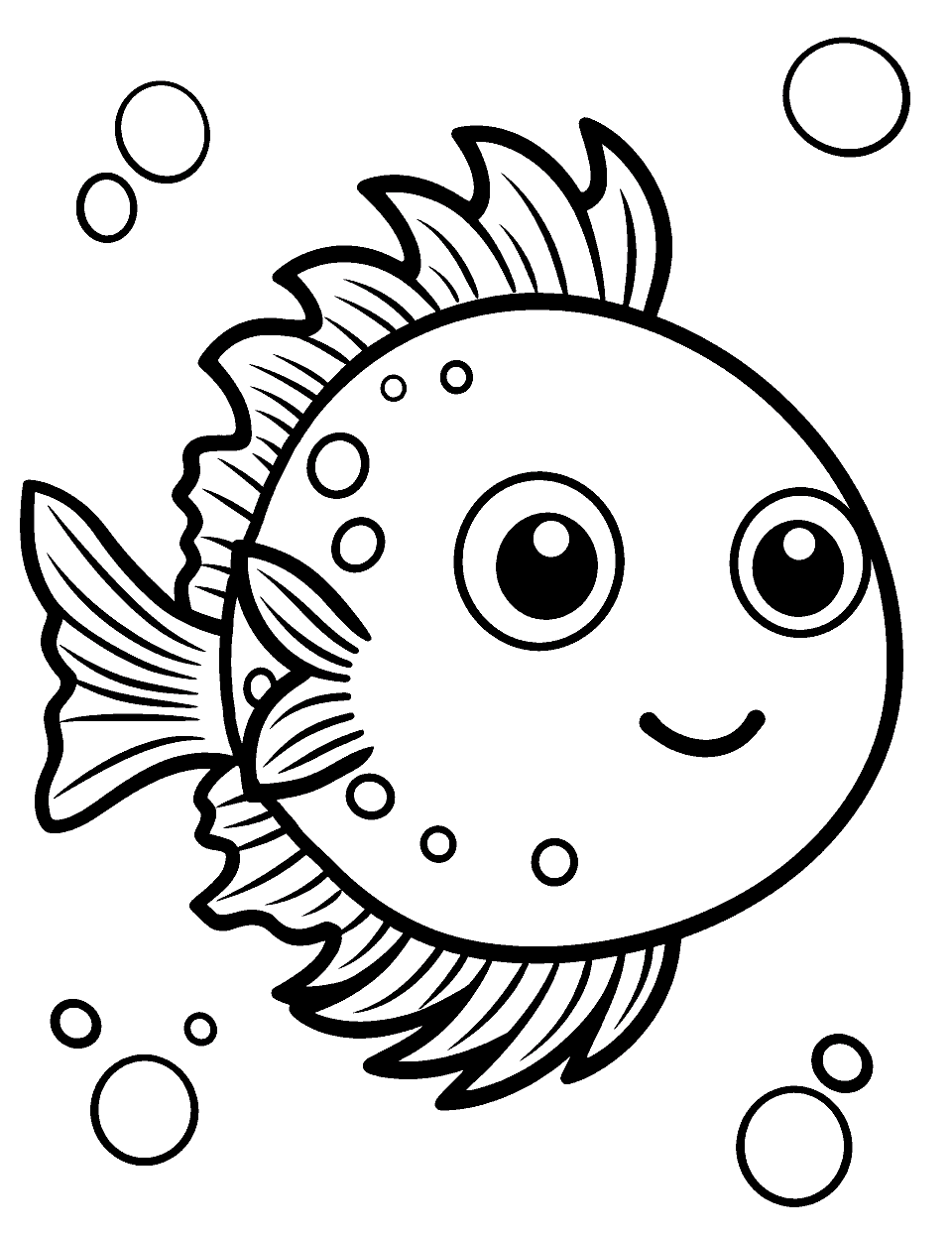 Kawaii Pufferfish Fish Coloring Page - A kawaii-style pufferfish with big, sparkly eyes, ready to be colored.