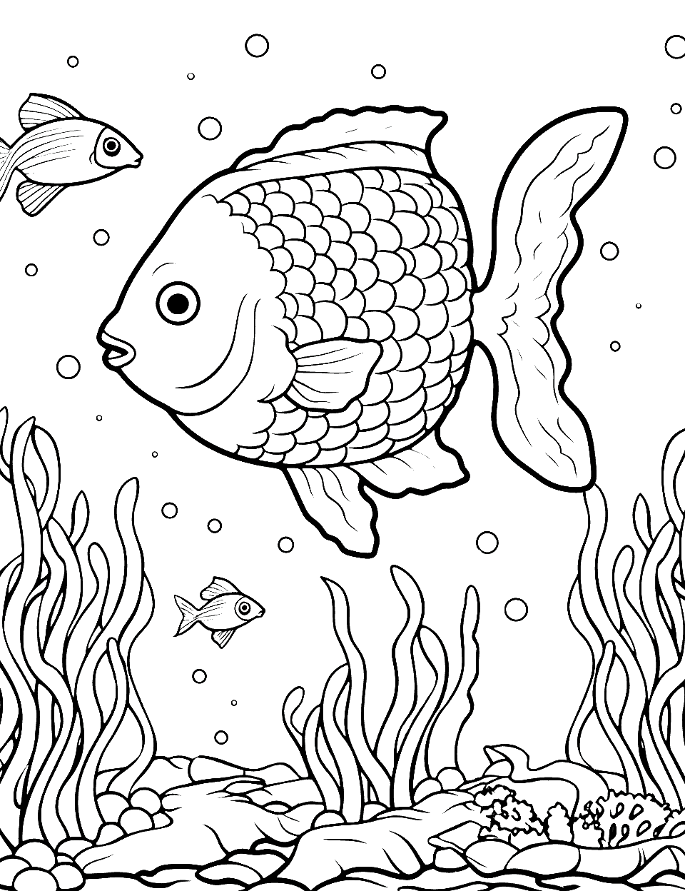 Coral Reef Wonderland Fish Coloring Page - Various coral reef fish swim amongst beautiful coral formations.