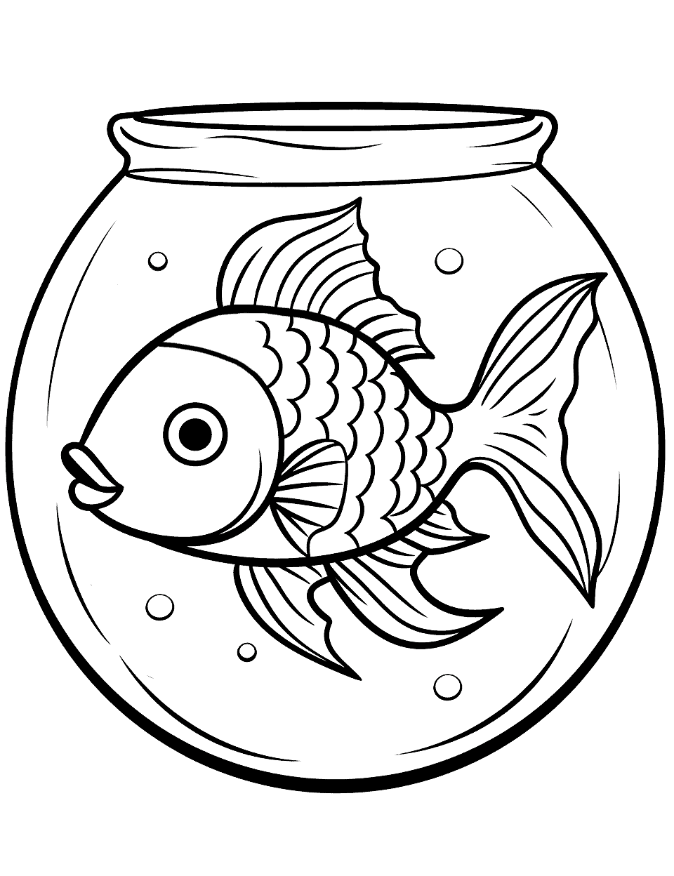 Gold Fish in a Bowl Coloring Page - A lonely goldfish, swimming circles in its transparent bowl.