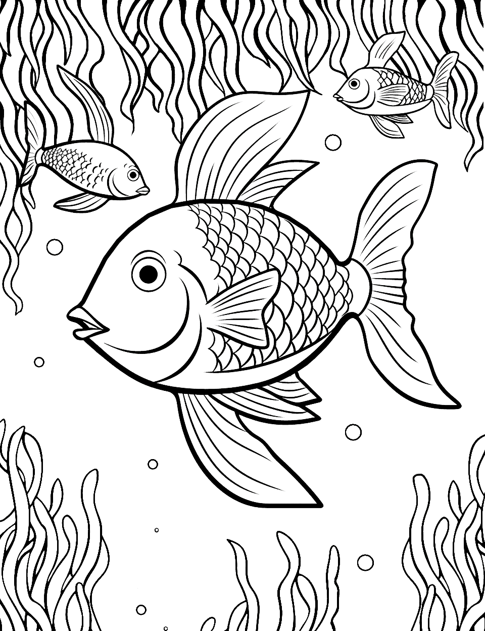 Hawaiian Fish Party Coloring Page - Fish native to Hawaii, having a party amidst the underwater Hawaiian flora.