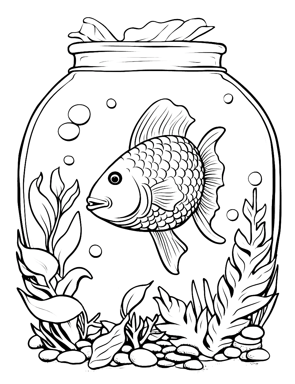 Aquarium Fish Coloring Page - An aquarium with a fish inside.